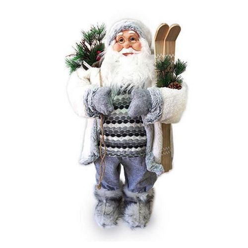 купить Новогодний декор Promstore 01864 Дед Мороз в бело-серой шубе с лыжами 80cm в Кишинёве 