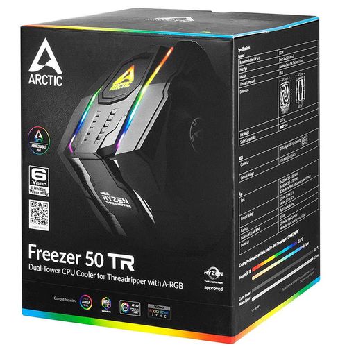 купить Cooler Dual Tower with A-RGB Arctic Freezer 50 TR for AMD Ryzen Threadripper, Socket AMD sTRX4, sTR4, SP3, 1xFAN 120mm, 1xFAN 140mm, 200-1800rpm PWM, 13 A-RGB LEDs, Fluid Dynamic Bearing, ACFRE00055A в Кишинёве 
