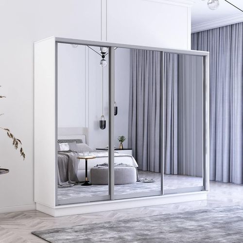 купить Шкаф Mobildor-Lux Fox uși glisante din oglinzi (250x60x200H cm) Alb в Кишинёве 