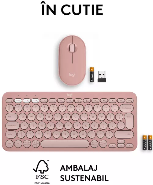 купить Клавиатура + Мышь Logitech Pebble 2 Combo Rose в Кишинёве 