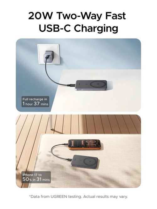cumpără Acumulator extern USB (Powerbank) Ugreen 75984B, Wireless Magsafe Ultra-Slim Qi2 5000mAh, 15W, Grey în Chișinău 