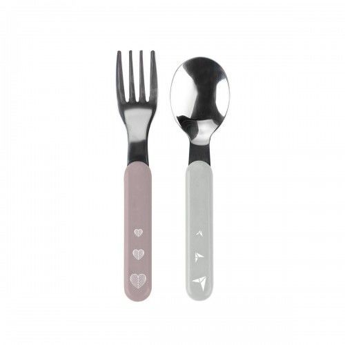 Lingura și furculița din inox Babyono Grey/Pink 