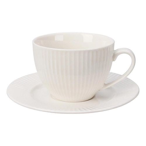 купить Чашка Promstore 03315 Cană 240ml cu farfurie Siaki Ribbed, New Bone, porțelan в Кишинёве 