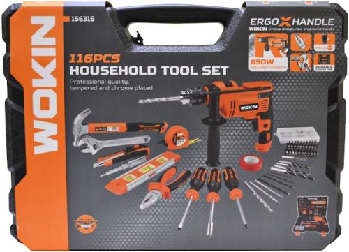 купить Набор электроинструментов Wokin Set de 116 de unelte de mana cu bormasina (156316) в Кишинёве 