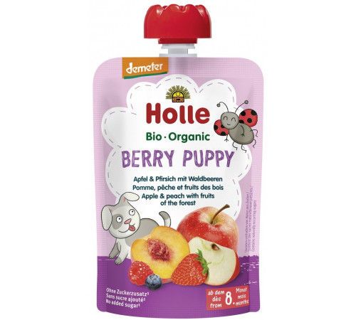 Пюре Holle Bio Berry Puppy яблоко, персик и лесные ягоды (6+ мес) 100 г 