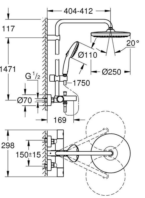 cumpără Panou de duș Grohe New Tempesta Cosmopolitan Termostatata 250 Palarie rotunda 26672001 în Chișinău 