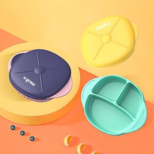 cumpără Seturi pentru hrănire bebelușilor U-Grow UG-239YE Farfurie din silicon cu ventuza si capac, galben-verde în Chișinău 