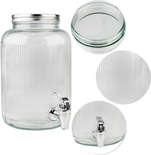 купить Контейнер для хранения пищи Excellent Houseware 38635 Borcan băuturi Dungi, 4.0L, D16x25cm, din sticla cu robinet в Кишинёве 