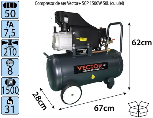 купить Компрессор Vector+ 5CP 1500W 50L (cu ulei) в Кишинёве 