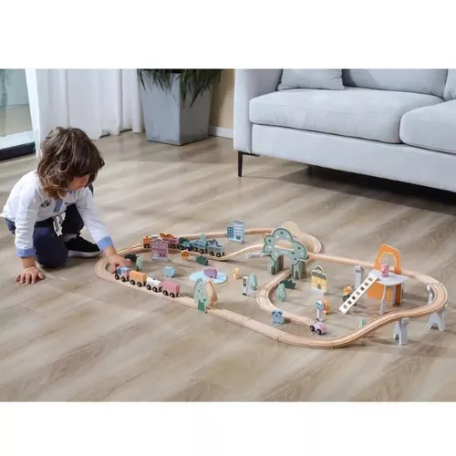 купить Конструктор Viga 44067 Calea ferata din lemn cu tren si accesorii, 90 elem. в Кишинёве 