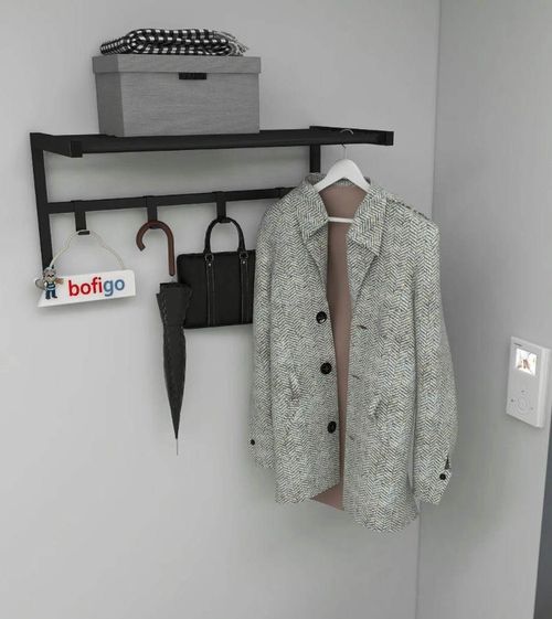 cumpără Cuier pentru haine Nex Home Metalic si spatiu de depozitare, 69x34x32,5 cm, Negru (21-20-06) în Chișinău 