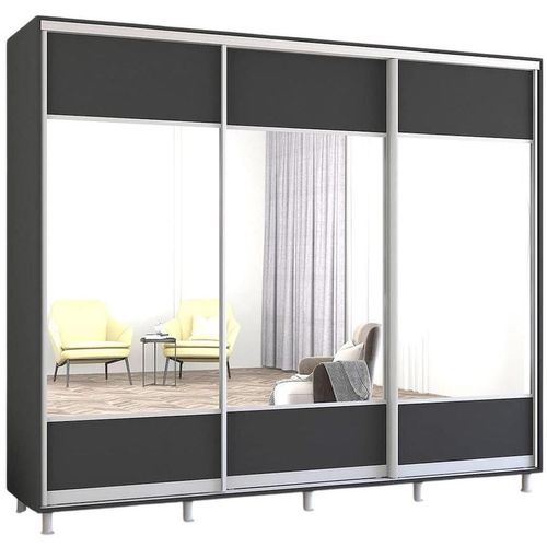 купить Шкаф Mobildor-Lux Aron uși glisante din PAL cu oglindă orizontal (260x60x220H cm) Anthracite в Кишинёве 
