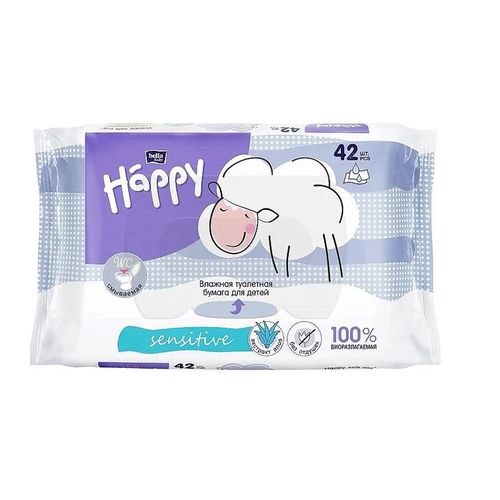 Детская влажная туалетная бумага Bella Happy Sensitive (42 шт) 