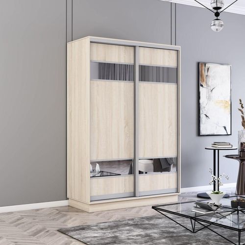 купить Шкаф Mobildor-Lux Fox uși glisante din PAL cu elemente din oglindă (140x60x220H cm) Sonoma в Кишинёве 