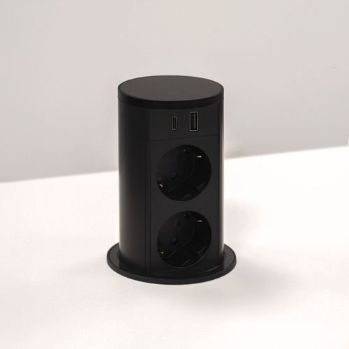 cumpără Priză electrică ASA Plastici 060.47F.00113 Versalift round version 2 sockets F + 1 USB 5V (A+C) Black methacryate în Chișinău 