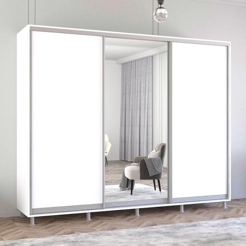 купить Шкаф Mobildor-Lux Aron uși glisante din oglindă și PAL (250x60x200H cm) Alb Brilliant в Кишинёве 
