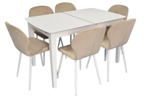 купить Комплект стол и стулья Evelin di Costacurta стол HV-27V White + 6 стульев YTC-064Wh UF910-01 Light beige в Кишинёве 