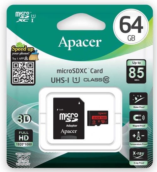 cumpără Card de memorie flash Apacer AP64GMCSX10U5-R microSDXC UHS-I U1 Class10 R85 64GB în Chișinău 