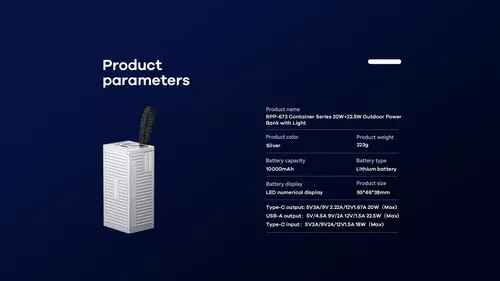 cumpără Acumulator extern USB (Powerbank) Remax RPP-673 10KmAh Outdor 20W+22,5W Silver în Chișinău 