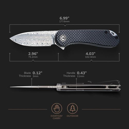 купить Нож походный Civivi C907DS Elementum, G10 fibră de carbon, Liner Lock в Кишинёве 