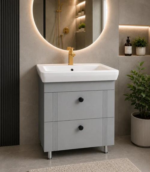 cumpără Dulap pentru lavoar Mashtab 22276 Palma (ML) cu 2 sertare 650x470x850 Gri mat în Chișinău 
