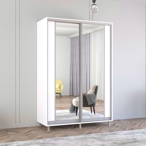 купить Шкаф Mobildor-Lux Aron-S uși glisante din PAL cu oglindă vertical (150x60x200H cm) Alb Brilliant в Кишинёве 