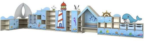 cumpără Dulap pentru instituții Tisam Sea Adventures #10, Casă Mică, Fag Artizanal/Alb/Albastru (5710) în Chișinău 