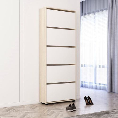 купить Полка для обуви Mobildor-Lux Leo 80x27x203H cm Sonoma/White в Кишинёве 