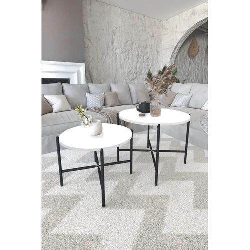 купить Журнальный столик Nex Home Комплект из 2 круглых журнальных столиков, Белый (22-22-01) в Кишинёве 