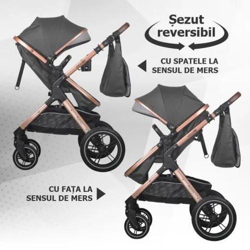 cumpără Сărucior pentru copii Coccolle Melora Diamond Black, 3in1 cu landou transformabil în Chișinău 