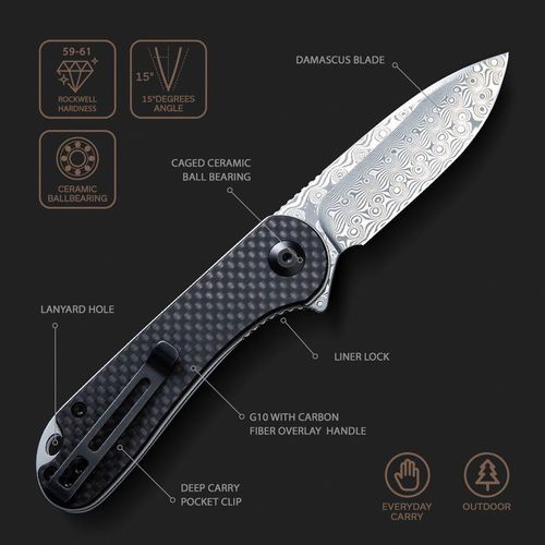 купить Нож походный Civivi C907DS Elementum, G10 fibră de carbon, Liner Lock в Кишинёве 