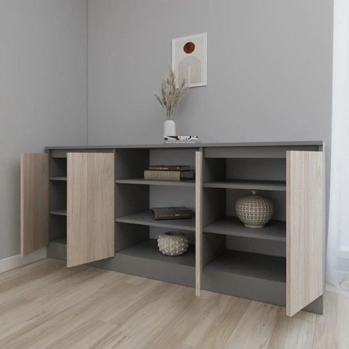 cumpără Comodă Smartex (16309) Т5 180cm Grafit+Stejar Deschis în Chișinău 