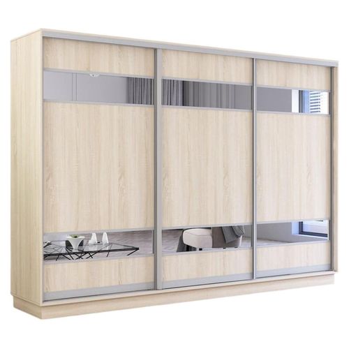 cumpără Dulap Mobildor-Lux Fox uși glisante din PAL cu elemente din oglindă (330x60x230H cm) Sonoma în Chișinău 