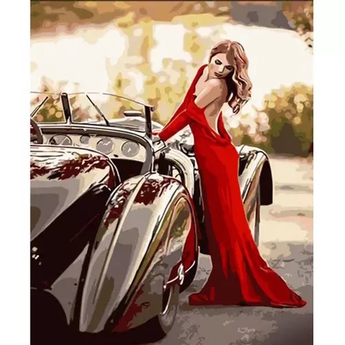 купить Картина по номерам Strateg R 9 / 4 (HH080)(40761) Fata in rochie langa un Lamborghini, 40x50 cm в Кишинёве 