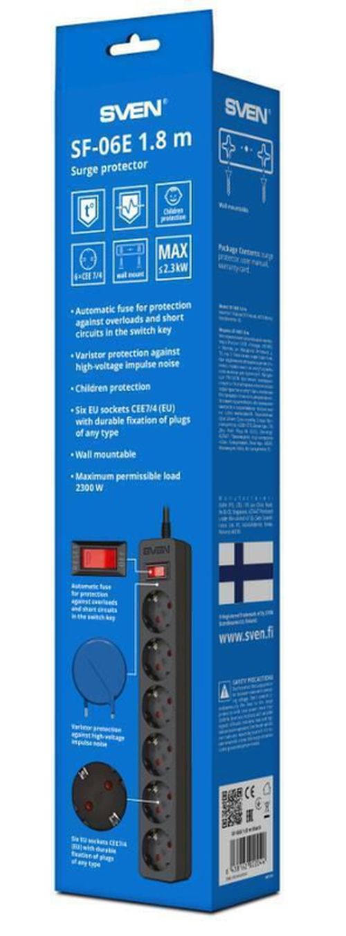 cumpără Filtru electric Sven SF-06E, 6 Sockets, Children protection, Non-Flammable, 5.0m, Black în Chișinău 