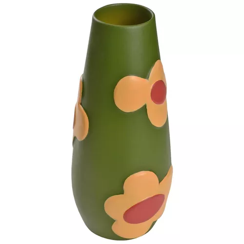 cumpără Decor Deco Vaza din ceramica cu flori, verde (25.5x10x6cm) în Chișinău 