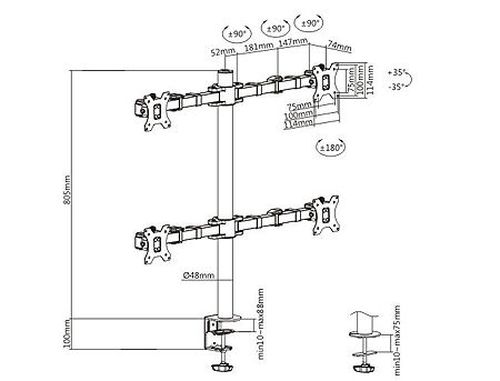 купить Brateck LDT33-C048 Quad Monitors Steel Articulating Monitor Arm, for 4 monitors, Clamp-on, 17"-32", +35 в Кишинёве 