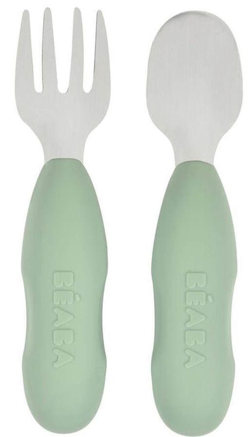 купить Посуда для кормления Beaba B913580 набор из нержавеющей стали ложка/вилка Sage Зеленый в Кишинёве 