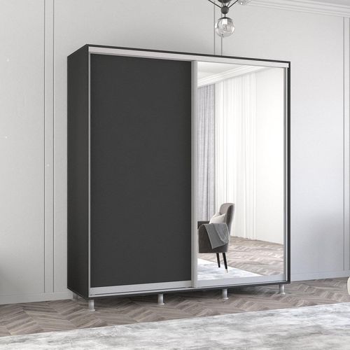 cumpără Dulap Mobildor-Lux Aron cu uși glisante din oglindă și PAL (220x60x210H cm) Anthracite în Chișinău 