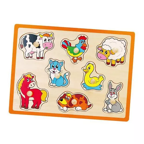 купить Головоломка Viga 50017 Puzzle din lemn cu buton Animalele de la fermă 8 elem. в Кишинёве 
