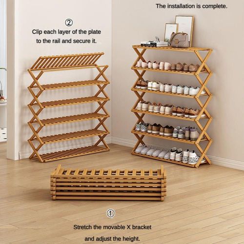 купить Полка для обуви miscellaneous RM13 cu 6 nivele, pliabila (70x25xH91cm), bambus в Кишинёве 