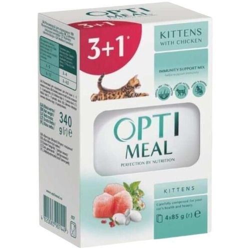 cumpără Hrană pentru animale de companie Optimeal 24231049 pouch Super Premium pentru pisoi, pui, 3+1/85 g (8 buc. în cutie) în Chișinău 