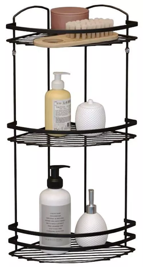 купить Полка для ванной Teknotel LM009n 3 niveluri coltar metal negru 24x24x68 cm в Кишинёве 