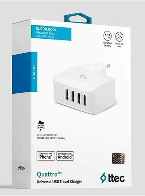 купить Зарядное устройство сетевое ttec 2SC02B 5.1A, 4 USB Port, White в Кишинёве 