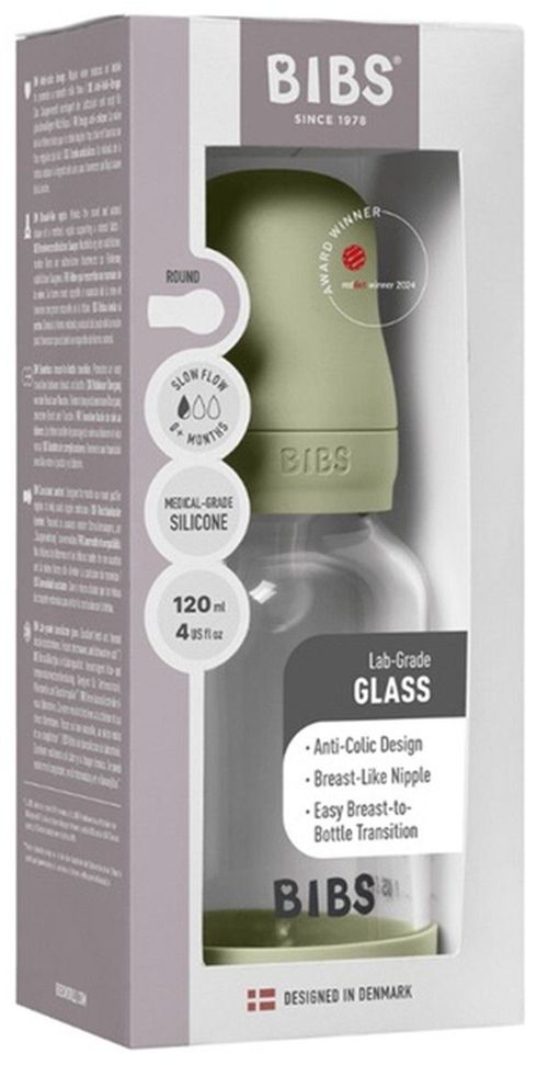 купить Поильник BIBS 50191250 Biberon din sticla anticolici Sage cu tetina din silicon 0+ luni, 120ml в Кишинёве 