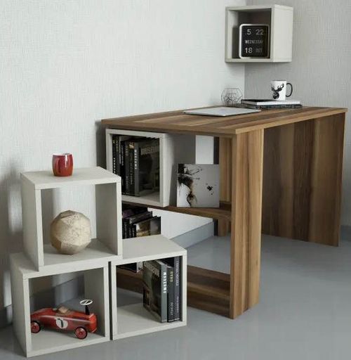 купить Офисный стол Trendy Cutie, Nuc, Crema, cu raft в Кишинёве 