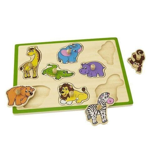 cumpără Puzzle Viga 50019 Puzzle din lemn cu buton Animale sălbatice 8 elem. în Chișinău 