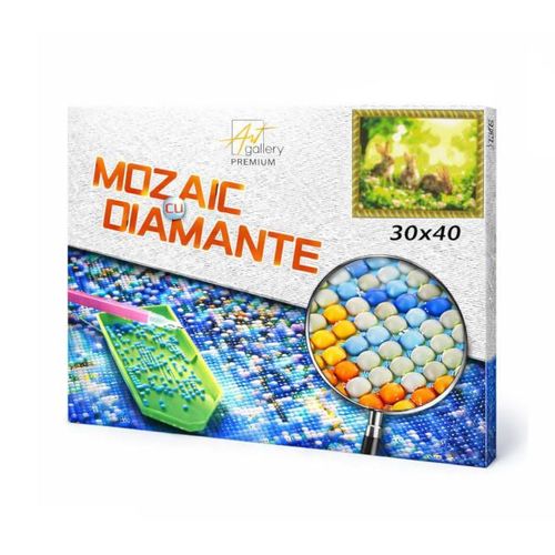 купить Картина по номерам Art Gallery GB82914 Mozaic cu diamante 30x40cm Iepurasi in padure в Кишинёве 