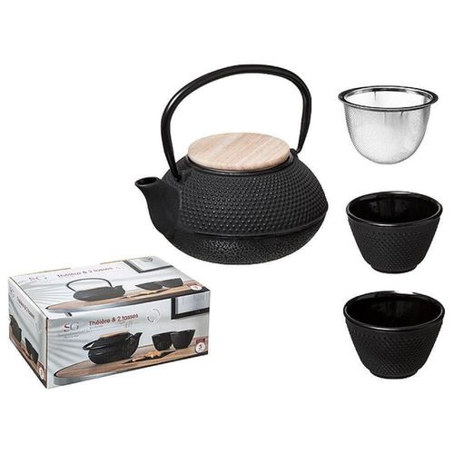 купить Чайник заварочный Promstore 55751 Set ceainic 0,8l cu 2 cesti, din fonta, capac bambus в Кишинёве 