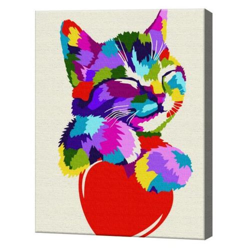 купить Картина по номерам Art Gallery CX4517 20x30cm Motanas curcubeu cu inimoara в Кишинёве 